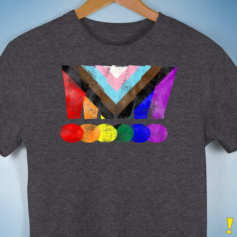 LGBTQ Progress Pride Grunge Exclamation Points Premium Unisex T-Shirt - Dark Grey Heather